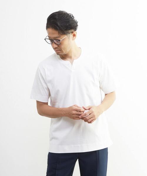 MEN'S MELROSE（メンズメルローズ）の「マーセライズドスムース キーネックTシャツ（Tシャツ/カットソー・メンズ・ベージュ/ブラック/ホワイト・3/4/2）」の17枚目の写真