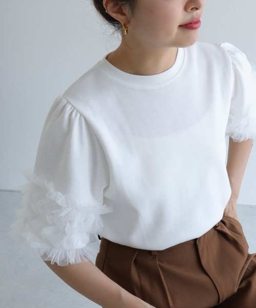 Pierrot(ピエロ)の「チュールスリーブプルオーバー(Tシャツ/カットソー・レディース・杢グレー/オフホワイト/ブラック・L/M)」の20枚目の写真