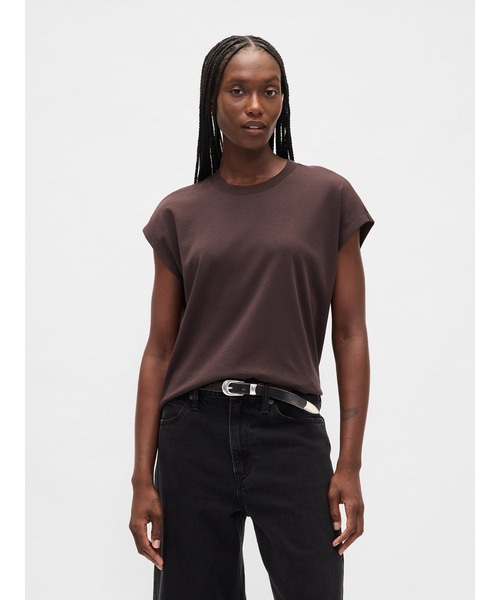 GAP(ギャップ)の「リラックスフィット クロップドTシャツ(Tシャツ/カットソー・レディース・ブラウン/ライトグレー/ホワイト/ブラック・XS/S/M/L/XXS/XL)」の4枚目の写真