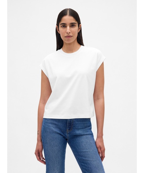 GAP(ギャップ)の「リラックスフィット クロップドTシャツ(Tシャツ/カットソー・レディース・ブラウン/ライトグレー/ホワイト/ブラック・XS/S/M/L/XXS/XL)」の2枚目の写真
