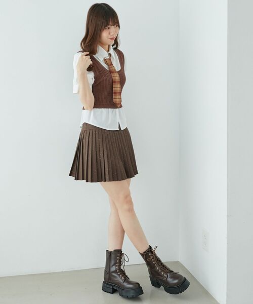 MAJESTIC LEGON（マジェスティックレゴン）の「ネクタイセットシャツドッキングニット（ニット/セーター・レディース・ブラウン/ネイビー/ベージュ・MEDIUM）」の14枚目の写真