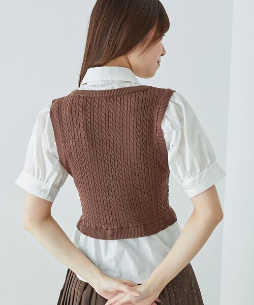 MAJESTIC LEGON（マジェスティックレゴン）の「ネクタイセットシャツドッキングニット（ニット/セーター・レディース・ブラウン/ネイビー/ベージュ・MEDIUM）」の18枚目の写真