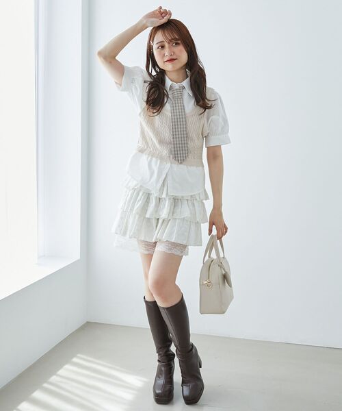 MAJESTIC LEGON（マジェスティックレゴン）の「ネクタイセットシャツドッキングニット（ニット/セーター・レディース・ブラウン/ネイビー/ベージュ・MEDIUM）」の20枚目の写真