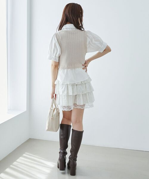 MAJESTIC LEGON（マジェスティックレゴン）の「ネクタイセットシャツドッキングニット（ニット/セーター・レディース・ブラウン/ネイビー/ベージュ・MEDIUM）」の22枚目の写真