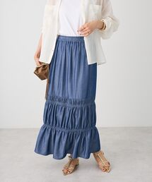プライド　インディゴブルーのスカート 45R不死鳥プリントのスカート（インディゴ）: WOMEN｜45R
