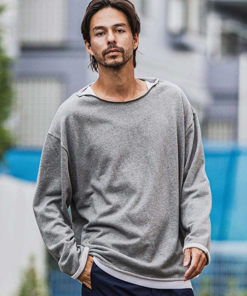 msw1712-ボートネックルーズシルエット裏毛スウェットプルオーバー