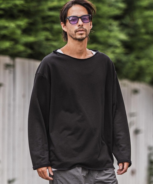 msw1712-ボートネックルーズシルエット裏毛スウェットプルオーバー