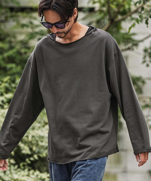 msw1712-ボートネックルーズシルエット裏毛スウェットプルオーバー