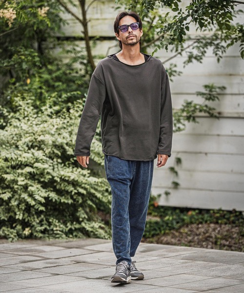 litmus /JAN SOLVIE ASSEMBLY スウェット　ブラック msw1712-ボートネックルーズシルエット裏毛スウェットプルオーバー