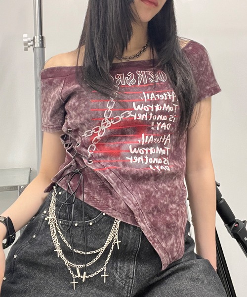 Figments（フィグメンツ）の「ROCK&ROLLオフショルT（Tシャツ/カットソー・レディース・ブラック/レッド・FREE）」の9枚目の写真