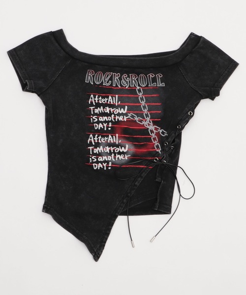 Figments（フィグメンツ）の「ROCK&ROLLオフショルT（Tシャツ/カットソー・レディース・ブラック/レッド・FREE）」の14枚目の写真