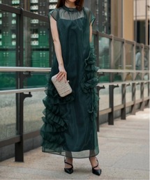 ✳︎ My shawtyマイシャウティー　袖シアーロングドレス　ロングワンピース My shawty（ﾏｲｼｬｳﾃｨｰ）の「chicago satin day dress（ドレス