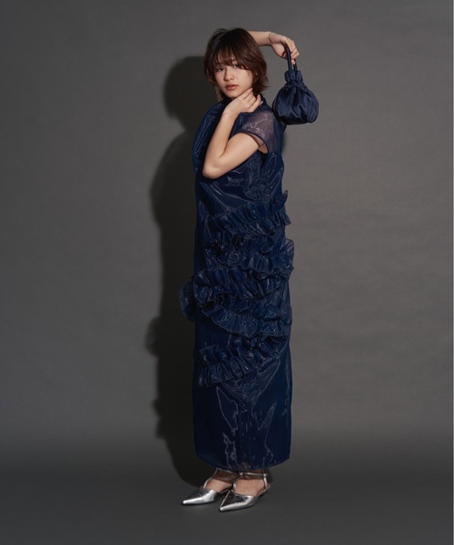 My shawty(マイシャウティー)の「organdy volume dress(ドレス・レディース・ブラック/ネイビー/グリーン・MEDIUM/SMALL)」の5枚目の写真