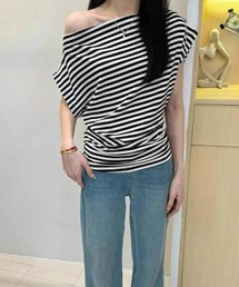 オフショルダーカットソー サイドギャザー