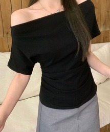 オフショルダーカットソー サイドギャザー