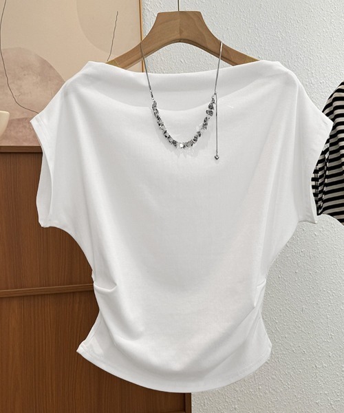 Miniministore(ミニミニストア)の「オフショルダーカットソー サイドギャザー(Tシャツ/カットソー・レディース・ブラック/ホワイト/グレー/ブラック系/グレー系・FREE)」の16枚目の写真
