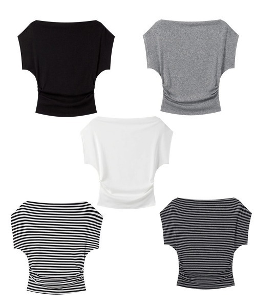 Miniministore(ミニミニストア)の「オフショルダーカットソー サイドギャザー(Tシャツ/カットソー・レディース・ブラック/ホワイト/グレー/ブラック系/グレー系・FREE)」の12枚目の写真