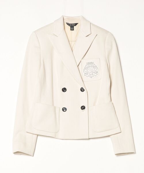 美品RALPH LAUREN ホワイト テーラードジャケット サイズ7 ブリオン ダブルブレステッド ジャカード ブレザー（テーラード
