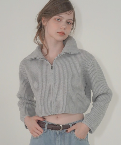 Mirette（ミレット）の「ハイネックショートジップニット / High-Neck Short Zip Knit（ニット/セーター・レディース・アイボリー/ブラック/グレー・FREE）」の3枚目の写真