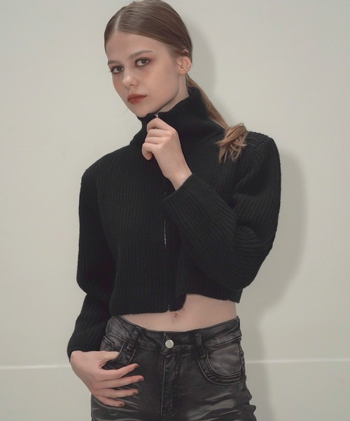 Mirette（ミレット）の「ハイネックショートジップニット / High-Neck Short Zip Knit（ニット/セーター・レディース・アイボリー/ブラック/グレー・FREE）」の2枚目の写真