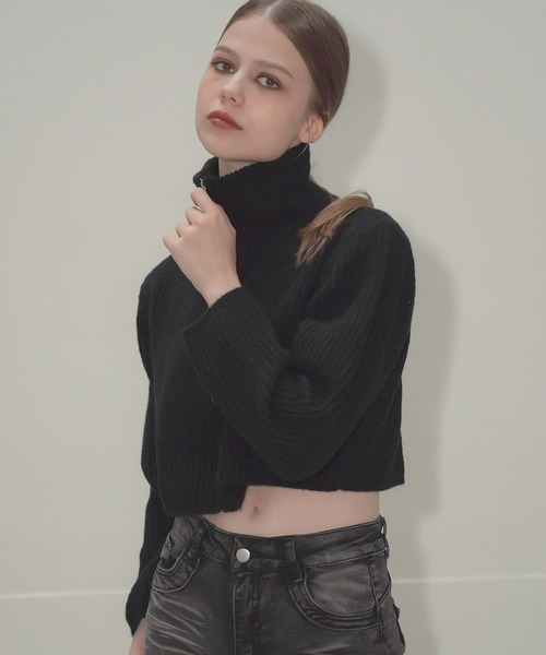 Mirette（ミレット）の「ハイネックショートジップニット / High-Neck Short Zip Knit（ニット/セーター・レディース・アイボリー/ブラック/グレー・FREE）」の5枚目の写真