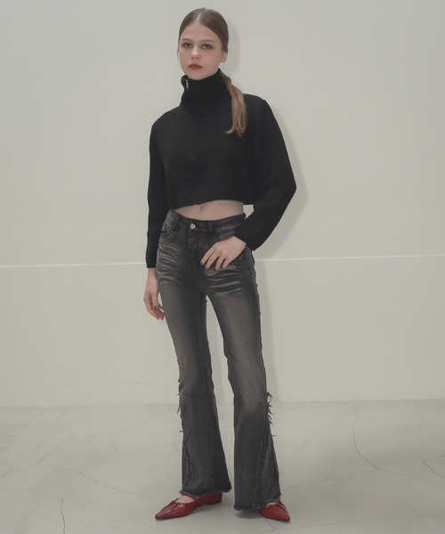 Mirette（ミレット）の「ハイネックショートジップニット / High-Neck Short Zip Knit（ニット/セーター・レディース・アイボリー/ブラック/グレー・FREE）」の6枚目の写真