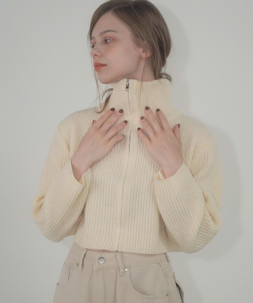 Mirette（ミレット）の「ハイネックショートジップニット / High-Neck Short Zip Knit（ニット/セーター・レディース・アイボリー/ブラック/グレー・FREE）」の21枚目の写真
