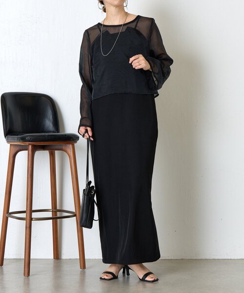 Jena espace merveilleux(ジェナ エスパスメルヴェイユ)の「【オケージョン】シアーセットキャミワンピース(ワンピース・レディース・ブラック/グレー・FREE)」の4枚目の写真