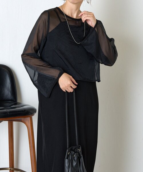 Jena espace merveilleux(ジェナ エスパスメルヴェイユ)の「【オケージョン】シアーセットキャミワンピース(ワンピース・レディース・ブラック/グレー・FREE)」の6枚目の写真