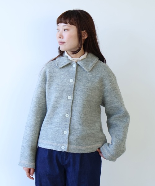 bulle de savon(ビュルデサボン)の「△ブリティッシュウール裏毛 カーディガン(カーディガン/ボレロ・レディース・グレー/ダークブラウン・FREE)」の2枚目の写真