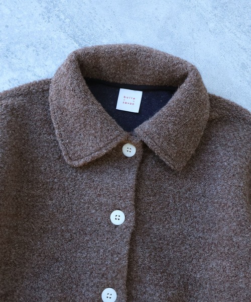 bulle de savon(ビュルデサボン)の「△ブリティッシュウール裏毛 カーディガン(カーディガン/ボレロ・レディース・グレー/ダークブラウン・FREE)」の9枚目の写真