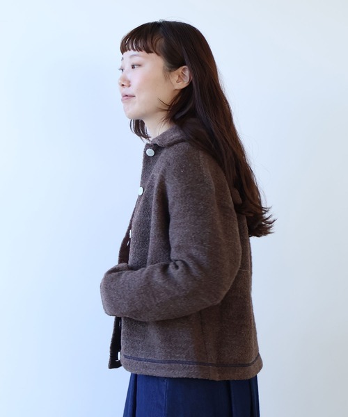 bulle de savon(ビュルデサボン)の「△ブリティッシュウール裏毛 カーディガン(カーディガン/ボレロ・レディース・グレー/ダークブラウン・FREE)」の15枚目の写真