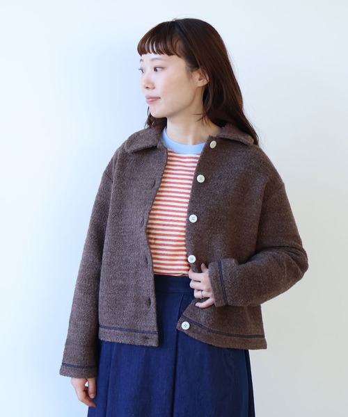 bulle de savon(ビュルデサボン)の「△ブリティッシュウール裏毛 カーディガン(カーディガン/ボレロ・レディース・グレー/ダークブラウン・FREE)」の12枚目の写真