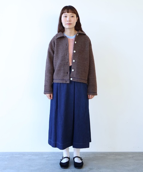 bulle de savon(ビュルデサボン)の「△ブリティッシュウール裏毛 カーディガン(カーディガン/ボレロ・レディース・グレー/ダークブラウン・FREE)」の17枚目の写真