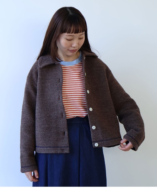 bulle de savon(ビュルデサボン)の「△ブリティッシュウール裏毛 カーディガン(カーディガン/ボレロ・レディース・グレー/ダークブラウン・FREE)」の13枚目の写真