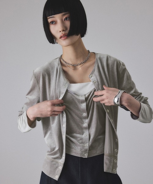 ADAM ET ROPE'（アダムエロペ）の「マルチWAYシアートリコットベロアカーディガン（カーディガン/ボレロ・レディース・ライトグリーン/キナリ/ブラック/グレー・FREE）」の18枚目の写真