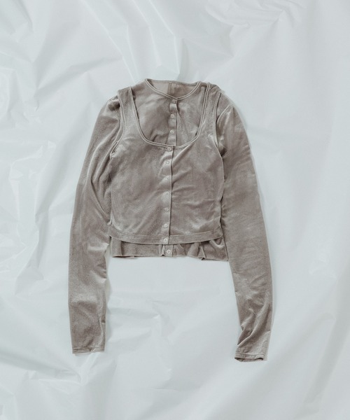 緑*川様 アダムエロペ　マルチWAYシアートリコットベロアカーディガン　グレー ADAM ET ROPÉ FEMME(アダム エ ロペ ファム) / マルチWAYシアー