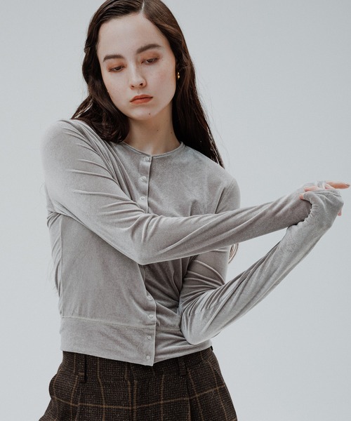 緑*川様 アダムエロペ　マルチWAYシアートリコットベロアカーディガン　グレー ADAM ET ROPÉ FEMME(アダム エ ロペ ファム) / マルチWAYシアー