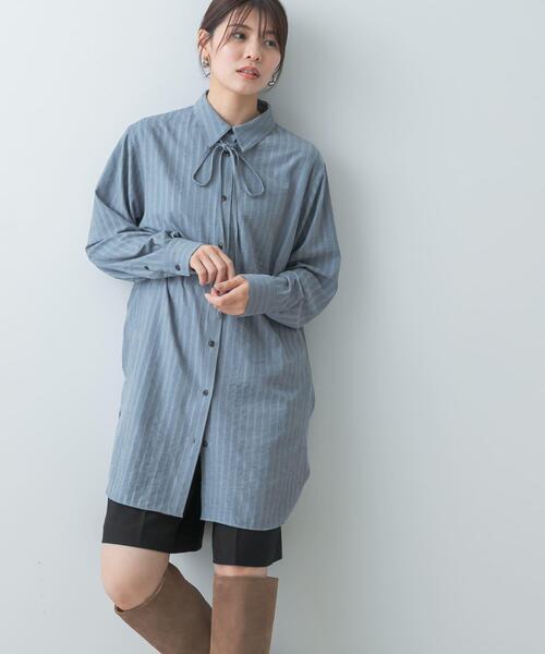 F by ROSSO(エフバイロッソ)の「F by ROSSO マルチWAYスエードタッチシャツ(シャツ/ブラウス・レディース・グレー系その他/ベージュ・FREE)」の2枚目の写真