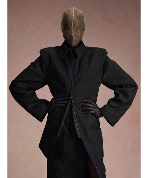 JOHN LAWRENCE SULLIVAN(ジョンローレンスサリバン)の「WOOL BARATHEA HOOK JACKET(ノーカラージャケット・レディース・ブラック・X-SMALL/SMALL)」の6枚目の写真