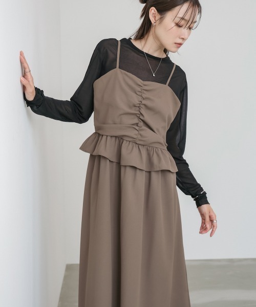 Bab（バブ）の「【選べるサイズ展開】フロントギャザーフリルワンピース（ワンピース・レディース・ブラウン/ブラック/アイボリー・L/M/S）」の3枚目の写真