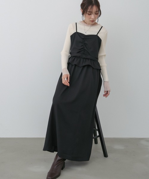 Bab（バブ）の「【選べるサイズ展開】フロントギャザーフリルワンピース（ワンピース・レディース・ブラウン/ブラック/アイボリー・L/M/S）」の2枚目の写真