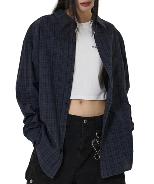 OY（オーワイ）の「『OY/オーワイ』NEAT CHECK SHIRT/ニート チェックシャツ（シャツ/ブラウス・レディース・チャコールグレー/ネイビー・L/M）」の2枚目の写真