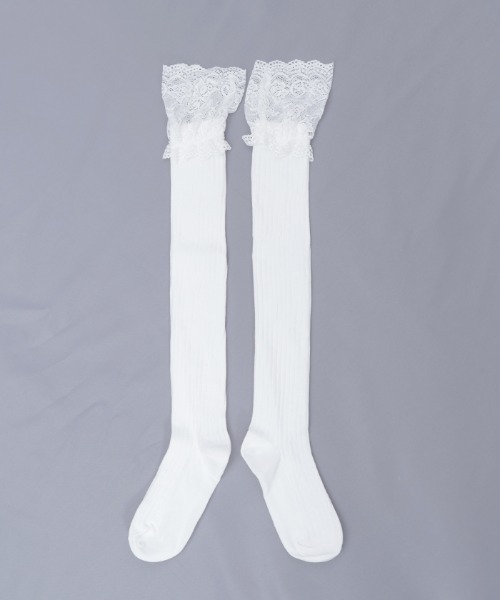 axes femme POETIQUE(アクシーズファムポエティック)の「レース×リブニーハイソックス(ソックス/靴下・レディース・ホワイト/グレー・FREE)」の5枚目の写真