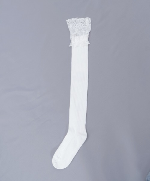 axes femme POETIQUE(アクシーズファムポエティック)の「レース×リブニーハイソックス(ソックス/靴下・レディース・ホワイト/グレー・FREE)」の6枚目の写真