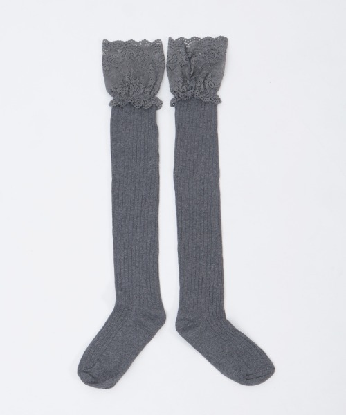 axes femme POETIQUE(アクシーズファムポエティック)の「レース×リブニーハイソックス(ソックス/靴下・レディース・ホワイト/グレー・FREE)」の12枚目の写真