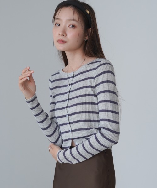 Bab(バブ)の「ショート丈ボーダーニットカーディガン(カーディガン/ボレロ・レディース・ベージュ/グレー/チャコールグレー・FREE)」の10枚目の写真