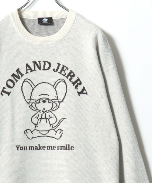Tom＆Jerry（トムアンドジェリー）の「2025AW Tom and Jerry/トムとジェリー オーバーサイズ ジャガード刺繍ニット レディース メンズ（ニット/セーター・レディース・ホワイト系その他/ベージュ/スミクロ/ネイビー/ブルー系その他/サックスブルー/オフホワイト/ブラック系その他・M/L/LL）」の2枚目の写真