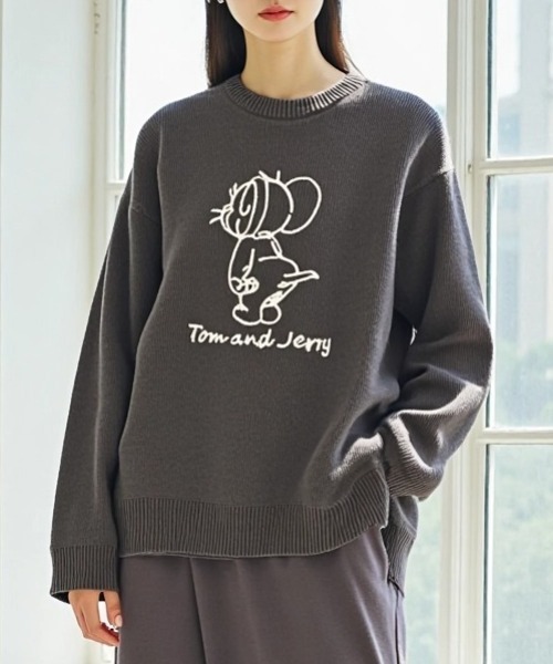 Tom＆Jerry（トムアンドジェリー）の「2025AW Tom and Jerry/トムとジェリー オーバーサイズ ジャガード刺繍ニット レディース メンズ（ニット/セーター・レディース・ホワイト系その他/ベージュ/スミクロ/ネイビー/ブルー系その他/サックスブルー/オフホワイト/ブラック系その他・M/L/LL）」の10枚目の写真