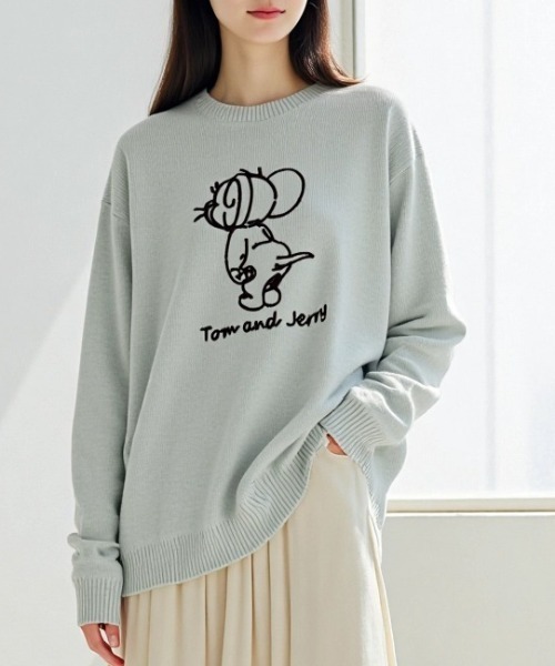 Tom＆Jerry（トムアンドジェリー）の「2025AW Tom and Jerry/トムとジェリー オーバーサイズ ジャガード刺繍ニット レディース メンズ（ニット/セーター・レディース・ホワイト系その他/ベージュ/スミクロ/ネイビー/ブルー系その他/サックスブルー/オフホワイト/ブラック系その他・M/L/LL）」の12枚目の写真